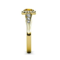 Годежен пръстен с цитрин и диамантено кексче ореол 1. КТ ТВ в 14к жълто злато