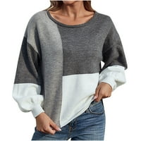 Жени ежедневни модни цветове съвпадащи пуловер с дълъг ръкав кръгъл пуловер Небрежен удобен тънък прилепнал джъмперни върхове