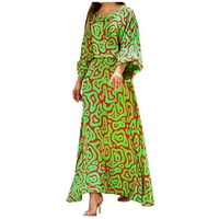 Рокля за жени- Fit Flare Pullover с дълъг ръкав Екипаж Модна модна елегантна рокля от печата рокля зелено