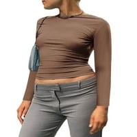 Peyakidsaa жени с дълъг ръкав без гръб тениска изрязана подрязана тънка форма на блуза топове