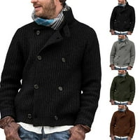 Мъже двойни гърди плетено яке джобни жилетка пуловер топли джъмпери горно палто черен xl