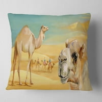Дизайнарт скитащи камили в пустинята - акварел възглавница за животни-18х18