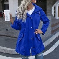 Дамски зимни якета подарък с дълъг ръкав за жени цип за туризъм с водна топка леки ветроустойчиви плътни цветове сини якета с качулка l