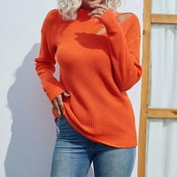 Wavsuf пуловери за жени плюс размер лек ежедневен клирънс екипаж на врата с дълъг ръкав твърд плетен зимен оранжеви пуловери размер s