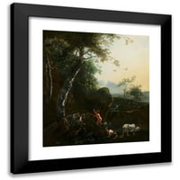 Adam Pynacker Black Modern Modeam Museum Art Print, озаглавен - планински пейзаж с водопад