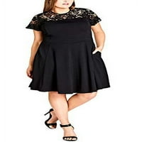 City Chic Trendy Plus размер бродирана рокля с а-линия дамска рокля $ черно 20W