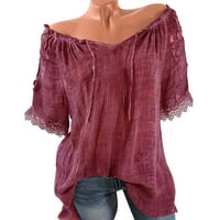 Жени ежедневни студени от рамо дантела твърда наклонена шийка плътно върхове риза блуза блуза