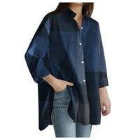 КСИ жените Плюс размер карирана джоб хлабав блуза случайни бутон дълъг ръкав риза топ модни върхове за жени флот ххл