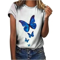 Оливен женски графични върхове туника тениски с къс ръкав тениски градиент пеперуда графични върхове екипаж на врата удобно свободно прилепване на ежедневни праз