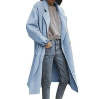 Xinqinghao жени отворени предни драпирани якета палто твърд цвят запушване на шията свободни якета с дълъг ръкав якета с джобове светло синьо xl