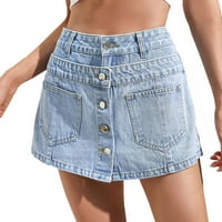 Zzwxwb къси панталони с висока талия за женски случайни летни летни плътни цветове с висок талия джобни жени три панталони и дънки светлосини l
