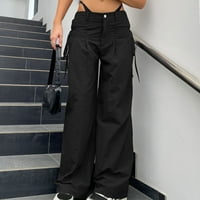 Дамски потници улица стил Моден дизайн смисъл панталони мулти джобно гащеризон ниска талия спортни панталони, черно, Черно