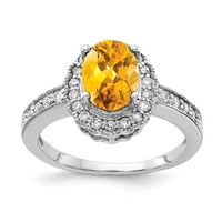 Солидно 14K бяло злато 8x овален цитрин жълт ноември Gemstone диамантен годежен пръстен размер 7