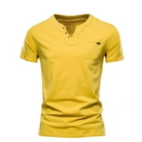 Мъжки тениски Мъжки лятна мода Slim Slim Short Leanve Beach Тениска за печат спортни тениски ежедневни учителски ризи, жълто, XL