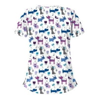 Бейсъри Дамски блузи с къс ръкав женски кръг деколте полка точка блуза ежедневни Карикатура модел ризи тениски синьо 2ХЛ
