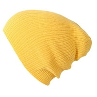 Унисе разтеглив отпусната плетена шапка Мъжка зимна шапка жени топла шапка плетена шапка с качулки жълти