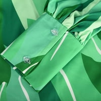 Дамски блузи ежедневни летни Дамски дълъг ръкав печат Бутон Вечерен яка блуза в-врата риза Пуловер мента зелен м