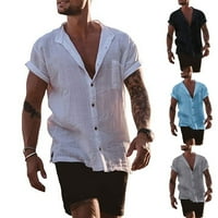 Мъжете модни солидни къси ръкави блуза ежедневни върхове плаж официална риза тениски