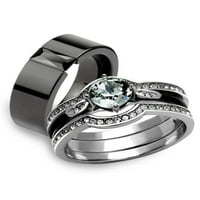 Неговата нейна сребърна и черна неръждаема стомана сватбена годежна лента на пръстена комплект за мъжки размер 05