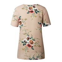 Leylayray върхове за жени жени с къс ръкав флорален печат блуза небрежна тениска khaki m