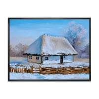 Дизайнарт 'Традиционна Къща Покрита Със Сняг През Зимата И' Традиционна Рамка Платно Стена Арт Принт