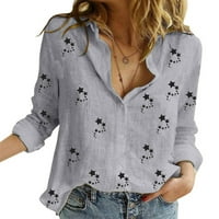 Дамски блузи дълъг ръкав Дамски ежедневни графични щампи ризи Хенли Мода сиво М