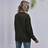 Дамски бизнес бизнес блуза есен зима разхлабена кръгла шия пуловер с дълъг ръкав на армията зелено s