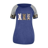 Честита великденска риза Жени Лято модна ежедневна свободна печат сплайсинг с къси ръкавици екипаж на врата Дами тениска Великденски подаръци за жени Великден за?