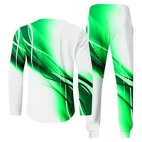 Wyongtao Мъжки памучен комплект Streamline Print дълъг ръкав Хенли ризи Небрежни плажни панталони с джобове йога тоалети, зелен xxxxl