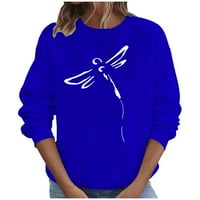 Женски суичъри есента на модата ежедневно екипаж с дълъг ръкав пуловер блузи дамски сладки празнични пуловер върхове y2k върхове дами удобни зимни тоалети дрехи, синьо и l