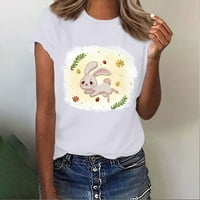 Великденско зайче пролетни тениски за жени Великденски ден сладък гроздов чай с къс ръкав тениски ежедневни твърди Блузи