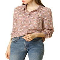 Уникални изгодни предложения Дамски дълъг ръкав копче надолу тъп флорална риза отгоре