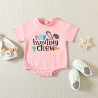 Малко дете бебе момичета момчета великденски къс ръкав ежедневен заек, отпечатан прекрасен ромперен боди за бебешки дрехи розово синьо бебе, изходно облекло