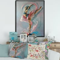 Дизайнарт 'Грациозно Танцуващо Момиче В Розови Завеси' Традиционна Рамка Платно Стена Арт Принт