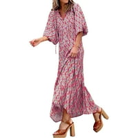 Dyfzdhu летни рокли за жени ежедневни кръгли кръгла шия бохемска флорална рокля с къс ръкав Макси лятна плажна люлееща рокля