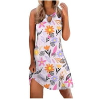 Dqueduo летни рокли за жени плюс размер Boho Floral Printed Spring Dress Без ръкави Тениска плаж