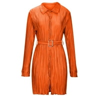 Bodycon рокли за женска риза рокля v-деколте с дълъг ръкав отпечатан оранжев m