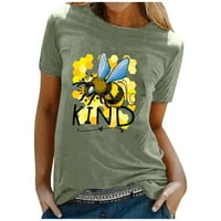 Женски реколта пчелна буква за печат тениски за лятото сладки пчелни графични тийнейджъри любезни букви върхове с къс ръкав Crewneck Модна туника ризи зелени l
