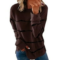 Дамска тениска райета за печат пуловер с дълъг ръкав O-не-деколте блуза разхлабени ежедневни върхове S-5XL