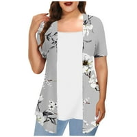Женски плюс размер върхове с къс ръкав фалшиви две цветни ризи ежедневни блузи модерни върхове за жени Fragarn