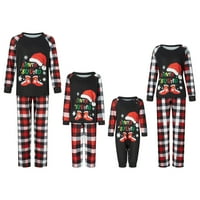 Mubineo Коледа пижама за семейство дълъг ръкав Санта шапка ботуши печат + карирани панталони комплект зимно спално облекло