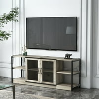 Litake TV Stand, стойка за телевизия Farmhouse с мрежеста врата и рафтове за съхранение, Индустриална развлекателна конзолна конзолна конзола за 65+ телевизия, мебели за шкаф з?