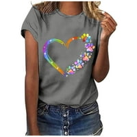 Ризи за жени Графични ежедневни букви за печат с къси ръкави O-обед на рохкави блузи женски върхове сиви xxxl