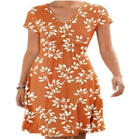 Paille Ladies Summer Beach Sundress v Neck Mini рокля флорална тениска с тениски рокли елегантни запознанства оранжево 4xl