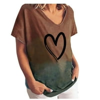Ризи за спестявания за жени Дамски летни модни върхове V-образно уютна блуза с късо ръкав градиен графичен тениски за тениска класически приспособени небрежни хак?