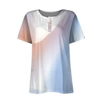 Ханас Топс Дами ежедневна летна тениска, моден градиент отпечатан Хенли кръгла врата, къс ръкав свободен приготен блуза отгоре за жени небесно син xxl