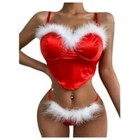 Poatren Women Sexy Christmas Festival Red Holly Belingerie Thong Set Nightdress Bushear