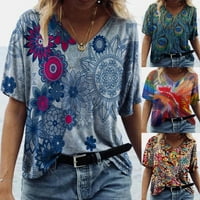Дамски върхове модни дамски лято отпечатани тениски с къс ръкав с къси ръкави.