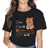 Момиче с къс ръкав тениска котка мама смешни думи отпечатани жени черна тениска небрежна тениска женска хараджуку тени жени върхове