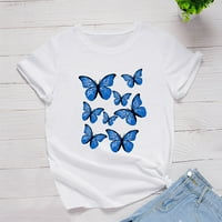 Uublik Fashion Women Butterfly Print с къса ръкав кръгла врата Новост графични върхове